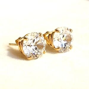 14K Solid Gold Diamond CZ Earrings
